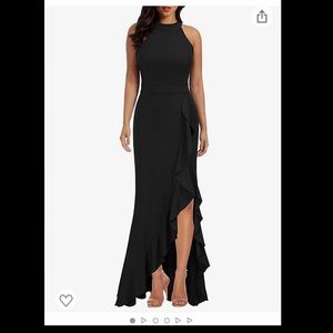 WOOSEA High Neck Split Bodycon Mermaid Evening Cocktail Long Dress small